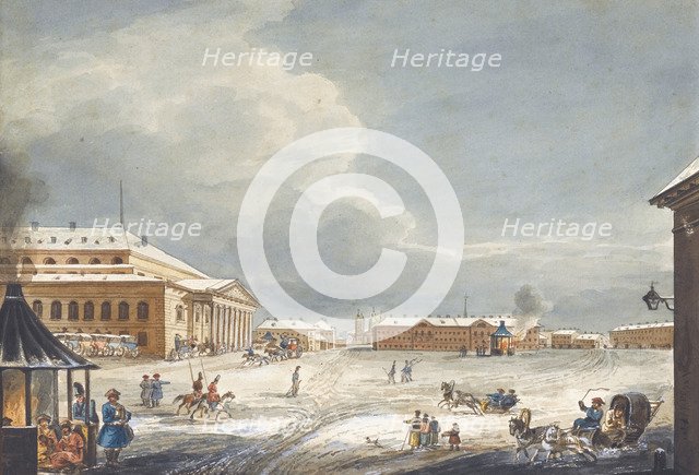 View of the Saint Petersburg Imperial Bolshoi Kamenny Theatre. Artist: Kolmann, Karl Ivanovich (1786-1846)