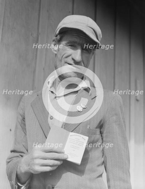 From Oklahoma farm (April 1938) to strike leader in California, Kern County, California, 1938. Creator: Dorothea Lange.