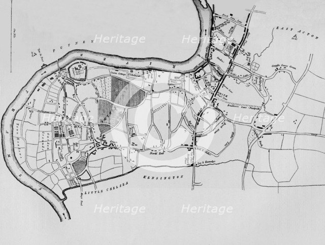 A map of Fulham in 1813 (1911). Artist: Unknown.
