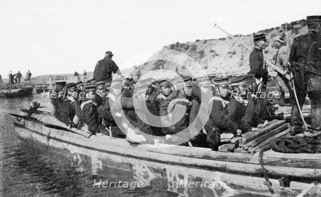 Japanese troops landing at Chinnampo, Russo-Japanese War, 1904. Artist: Unknown
