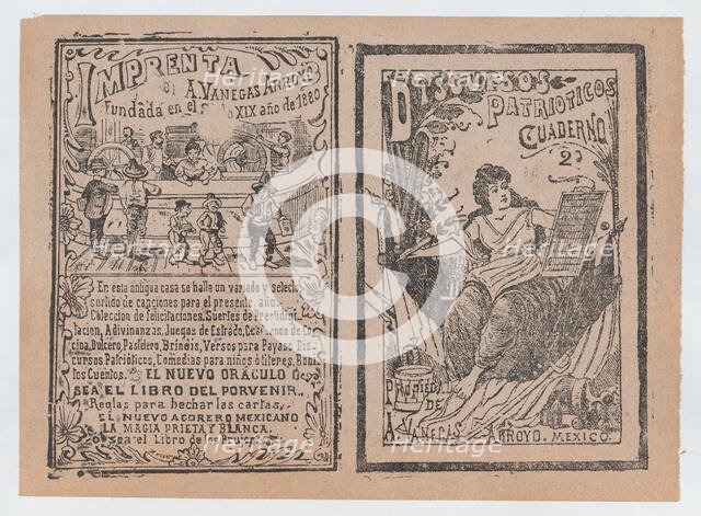 Front and back covers printed on the same sheet for patriotic discourses, ca. 190..., ca. 1900-1910. Creator: José Guadalupe Posada.
