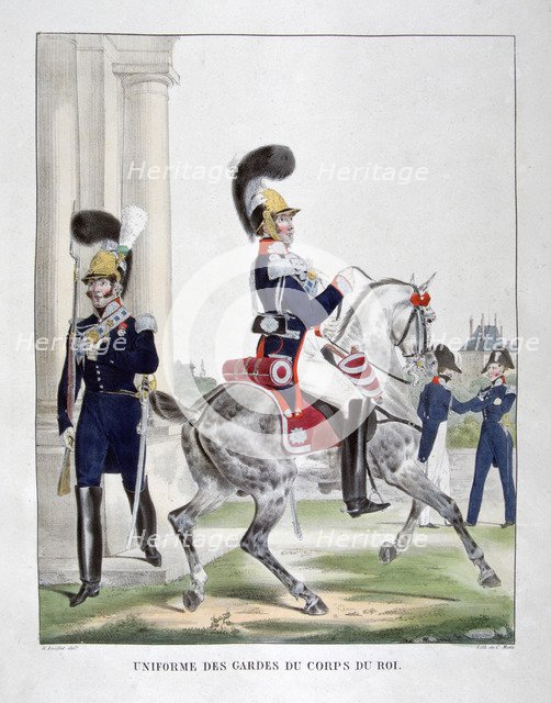 Uniforms of  guards of the French royal corps, 1823.  Artist: Charles Etienne Pierre Motte