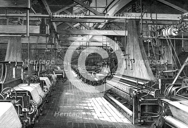 Interior of the weaving shed, St Leonard's factory, Dunfermline, c1880. Artist: Unknown