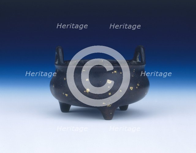 Gold speckled bronze tripod censer, China, 17th-18th century. Artist: Unknown