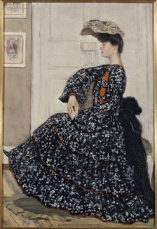 Portrait de femme en robe mouchetée, c.1910. Creator: Henry Caro-Delvaille.