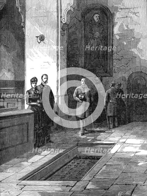 The Luther Celebration in Germany: Luther's tomb in the Schloss-Kirche at Wittenberg, 1883. Creator: Unknown.