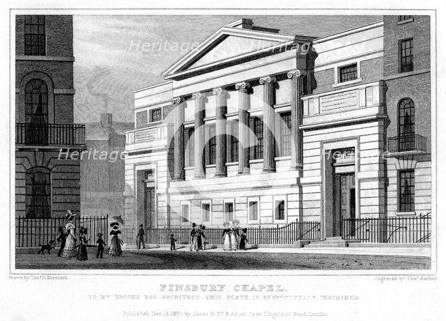 Finsbury Chapel, Islington, London, 1827.Artist: Thomas Barber