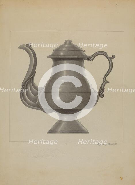 Pewter Coffee Pot, c. 1936. Creator: Eugene Barrell.