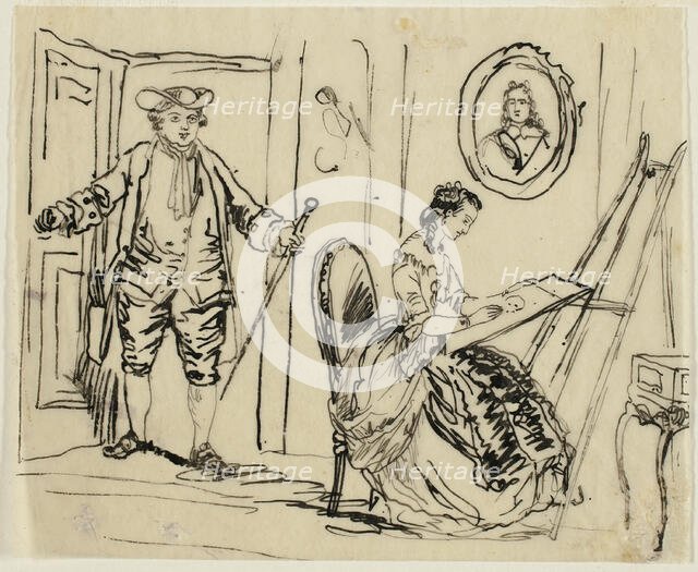 Interior with Man and Woman in Eighteenth-Century Dress, n.d. Creator: Rodolphe Bresdin.