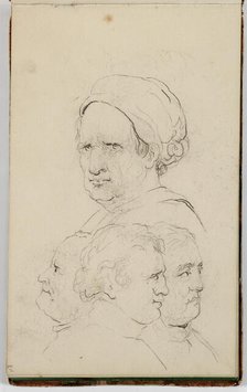 (Untitled, study of a man's head from four viewpoints), between 1820 and 1848. Creator: Thomas Cole.