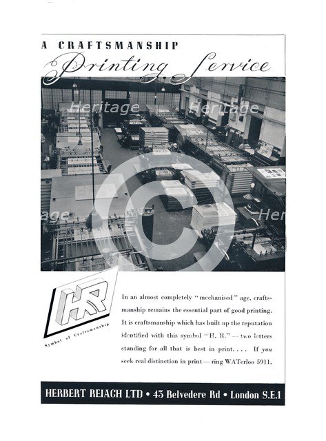 'A Craftsmanship Printing Service - Herbert Reiach Ltd', 1939. Artist: Unknown.