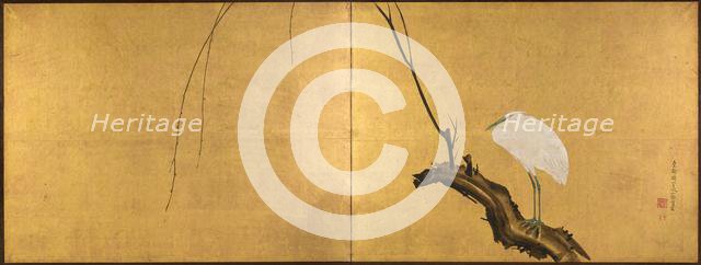 Heron on a Willow Branch, late 1700s. Creator: Maruyama Okyo (Japanese, 1733-1795).