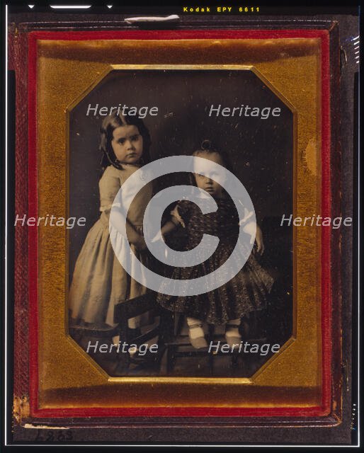 Elisa and John McAllister, children of W.Y. McAllister, Elisa standing on chair..., 1849, July 23.. Creators: William Langenheim, Frederick Langenheim.