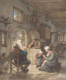 Reading the News at the Weavers' Cottage, 1673. Creator: Adriaen van Ostade.