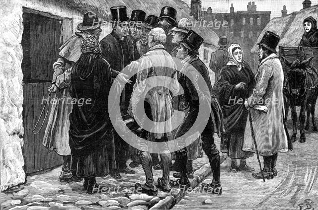 Opening of the new Irish Land Court in Connaught: consulting the priest...at Claremorris, 1881. Creator: Unknown.