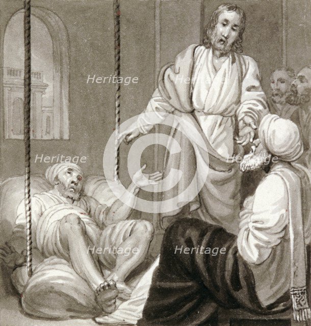 'Christ healing the Paralysed Man let down by Ropes', c1810-c1844. Artist: Henry Corbould 