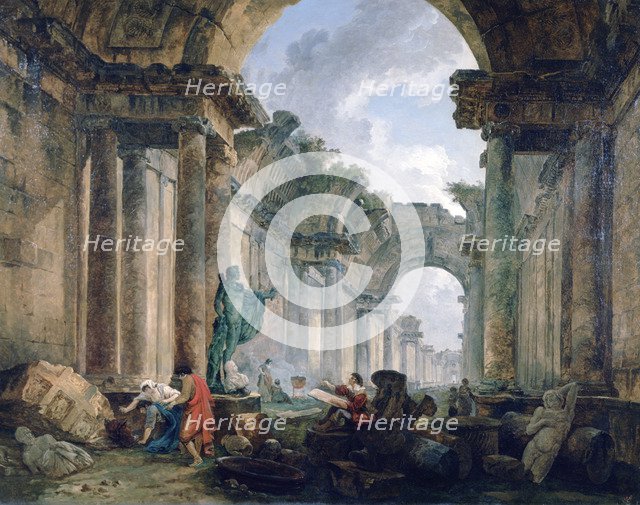 'Imaginary View of the Grand Gallery of the Louvre in Ruins', 1796. Artist: Robert Hubert