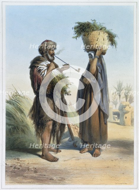 Fellah man and woman, 1848. Artist: Mouilleron