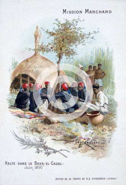 The Marchand expedition: resting at Bahr-el-Gazal, Sudan, June 1897. Artist: Unknown