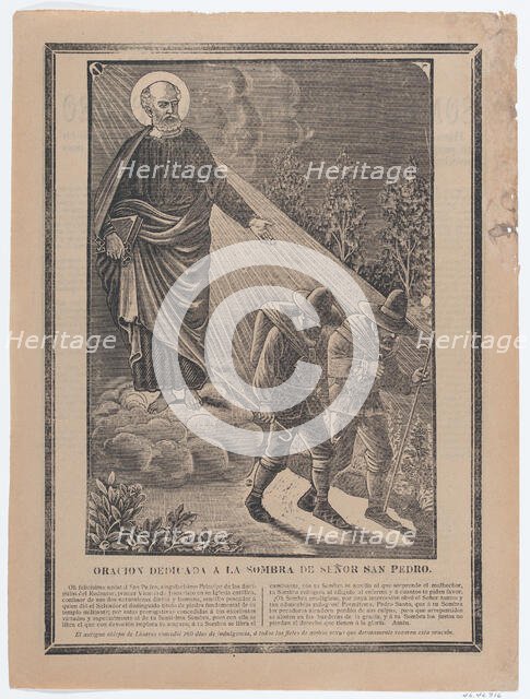 Indulgence with an image of St Peter watching over two pilgrims, ca. 1900-1910., ca. 1900-1910. Creator: José Guadalupe Posada.