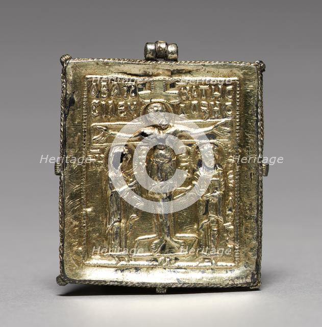 Enkolpion with the Crucifixion (front) and Saints Theodore and George (back), 1080-1120. Creator: Unknown.