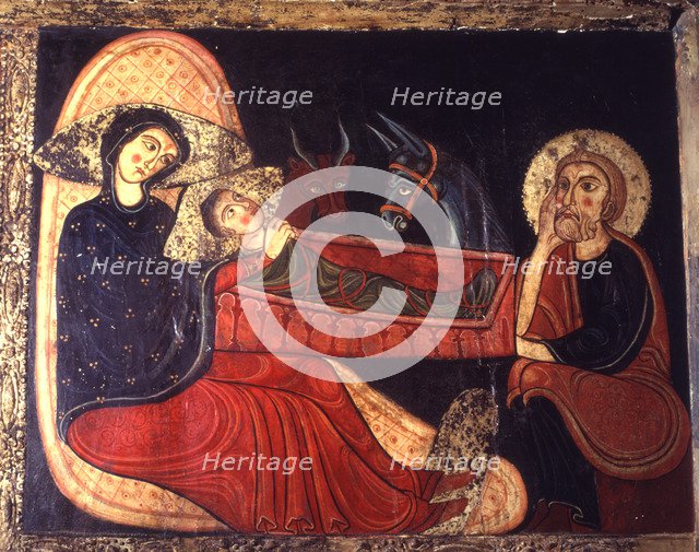 Birth, detail of the Avià Front, from the Church of Saint Mary of Avià in Berguedà. Painting on w…