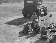 Children of migrant Oklahoma family, now living near Fresno, California, picking cotton, 1936. Creator: Dorothea Lange.