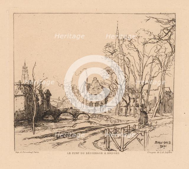 The Béguinage Bridge in Bruges (La Pont du Beguinage à Bruges), 1901. Creator: Auguste Louis Lepère (French, 1849-1918).