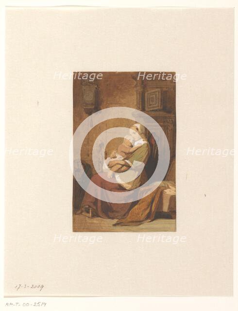 Mother and child in an interior, 1849. Creator: Jacob Spoel.