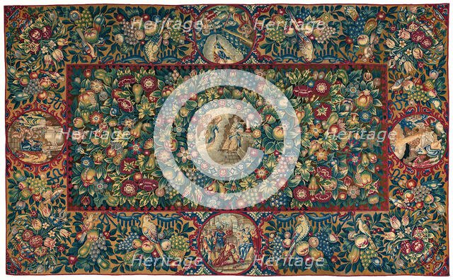 Table Carpet (Depicting Scenes from the Life of Christ), Netherlands, 1600/50. Creator: Unknown.