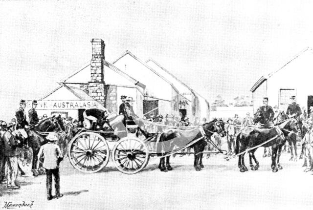 The Coolgardie Goldfields: escort loading up gold, 1895. Creator: George Meisenbach.