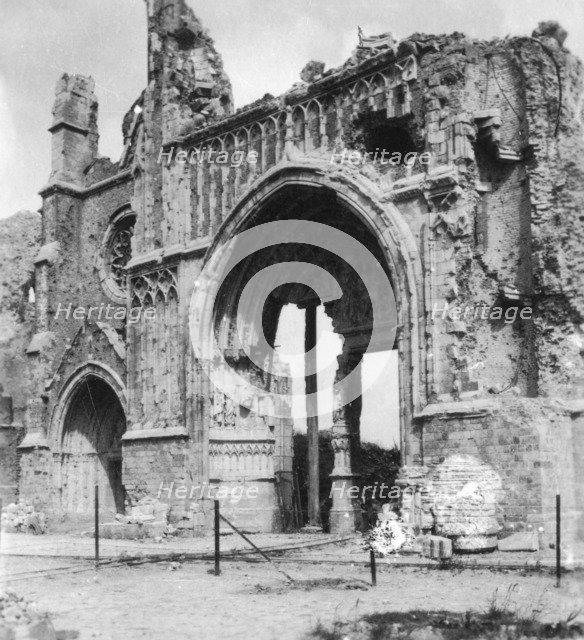Ruins of the cathedral, Ypres, Belgium, World War I, c1914-c1918. Artist: Nightingale & Co