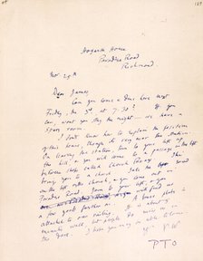 Letter to James Beaumont Strachey from Virginia Woolf, inviting him to dine with her, c1915-c1924. Creator: Virginia Woolf.