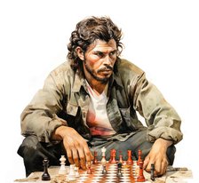AI IMAGE - Portrait of Che Guevara playing chess, 1960s, (2023). Creators: Heritage Images, Che Guevara.
