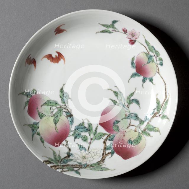Dish with Bats and Peaches, 1723-35. Creator: Unknown.