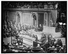 President Woodrow Wilson addressing Joint Session of Congress, between 1910 and 1920. Creator: Harris & Ewing.
