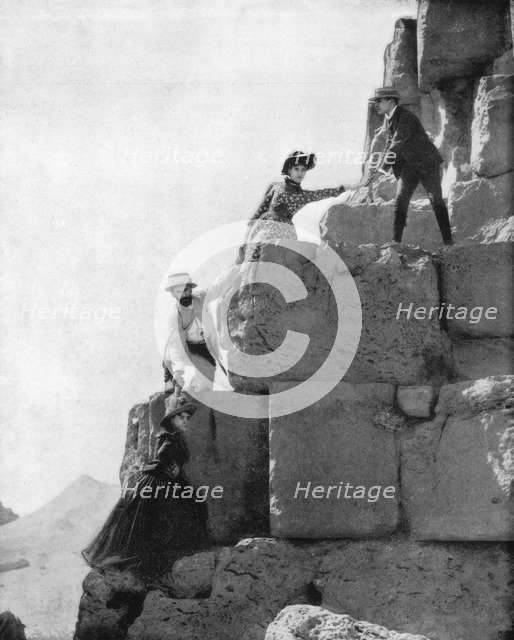 Climbing The Great Pyramid, Egypt, late 19th century. Artist: John L Stoddard