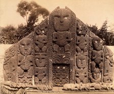 New Zealand: the carved front of a Maori meeting house, between 1800 and 1899. Creator: Unknown.