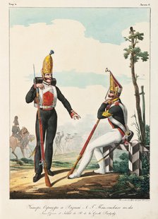 Under Officer and Soldier of the Pavlovsky Guard Regiment, 1830-1840s. Artist: Belousov, Lev Alexandrovich (1806-1864)