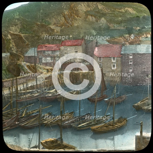 Fishing boats in the harbour, Polperro, Cornwall, late 19th or early 20th century. Artist: Church Army Lantern Department