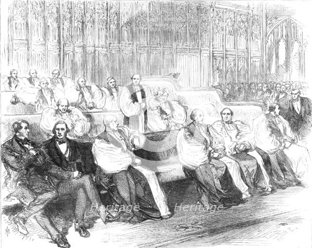 The bench of bishops during the debate in the House of Lords on the Irish Church Bill, 1869. Creator: Unknown.