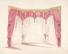 Design for Red Fringed and Tasseled Curtains with a Gold Pelmet, early 19th century. Creator: Anon.