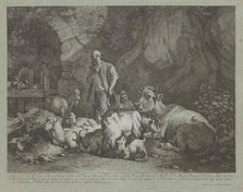 Old, Bald-headed Shepherd, Seated Shepherd Boy and Flock, after 1766. Creator: Francesco Londonio.