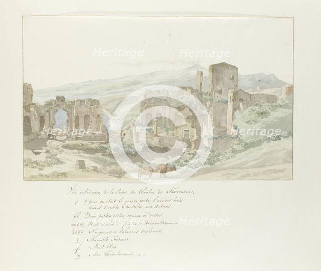 View of interior and stage at Taormina theatre, 1778. Creator: Louis Ducros.