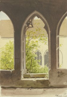 View from the cloister into the overgrown courtyard of the Collegiate Church of St. Peter..., 1850. Creator: Carl Theodor Reiffenstein.