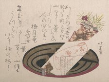 Tray with Noshi Paper (Noshi Indicates a Present), 1816., 1816. Creator: Totoya Hokkei.