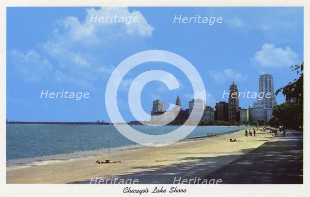 Chicago and the shore of Lake Michigan, Illinois, USA, 1954. Artist: Unknown
