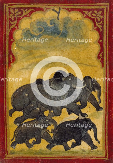 Five Galloping Elephants, Number Six of the Gajpati (Lord of Elephants)..., 19th century. Creator: Unknown.