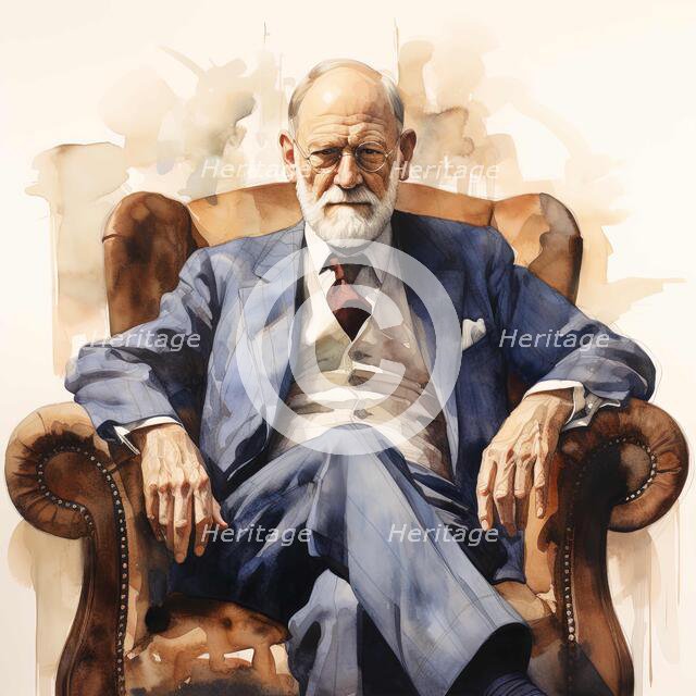 AI IMAGE - Portrait of Sigmund Freud, 1930s, (2023).  Creator: Heritage Images.