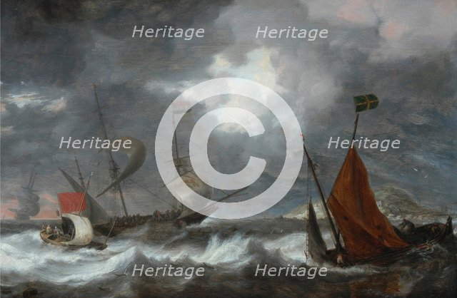 Sea storm with sailing ships, c. 1645. Artist: Peeters, Bonaventura, the Elder (1614-1652)